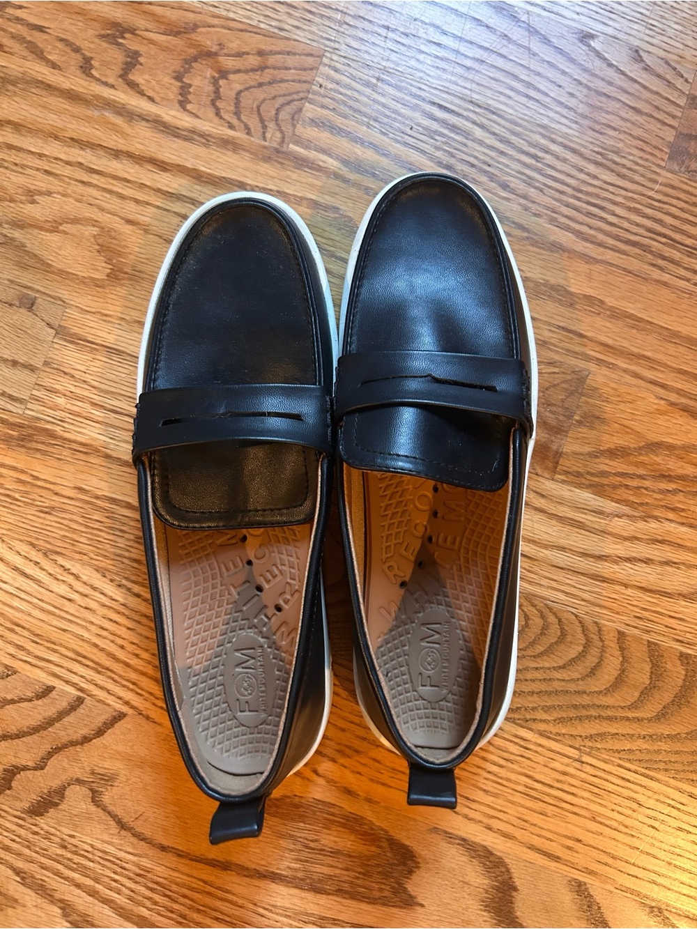 White Mountain Black Slip-On Penny Loafers with White Sole
